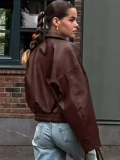 Faux Leather Women's Biker Jacket - Retro Oversized Lapel Collar Moto Coat - Vintage Zip Up Streetwear Spring Outfits 2026