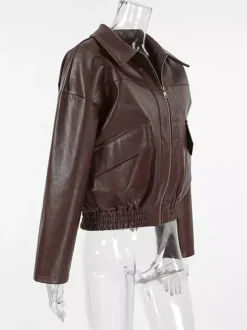 Faux Leather Women's Biker Jacket - Retro Oversized Lapel Collar Moto Coat - Vintage Zip Up Streetwear Spring Outfits 2026