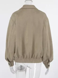 Faux Suede Women's Bomber - Retro Zip Up Elastic Hem Relaxed Fit - Spring Casual Daily Wear 2026