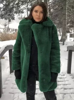 Faux Fur Coat Notched Lapel Winter Chic Eco-friendly Long Jacket For Women 2026