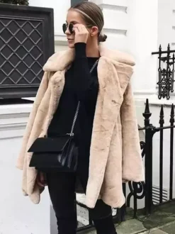 Faux Fur Coat Notched Lapel Winter Chic Eco-friendly Long Jacket For Women 2026