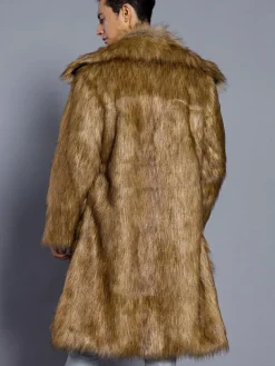 Faux Fur Coat Brown Fluffy Coat Turndown Collar Long Sleeve Men Winter Overcoat