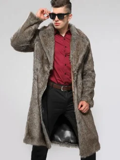 Faux Fur Coat Brown Teddy Coat Turndown Collar Long Sleeve Men's Winter Coat