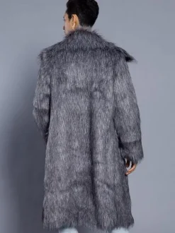 Faux Fur Coat Men Coat Turndown Collar Long Sleeve Oversized Overcoat