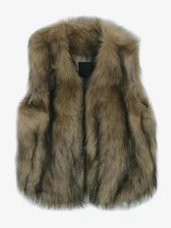 Faux Fur Coats Coffee Brown Sleeveless Faux Fur Jacket Eco-friendly Fur Coat