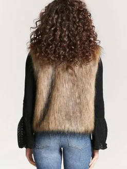 Faux Fur Coats Coffee Brown Sleeveless Faux Fur Jacket Eco-friendly Fur Coat
