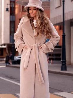 Faux Fur Coats Notched Lapel Oversized Winter Long Coat For Women 2026