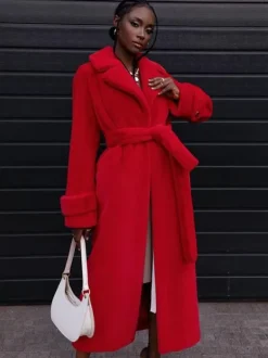 Faux Fur Coats Notched Lapel Oversized Winter Long Coat For Women 2026