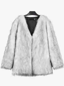 Faux Fur Coats Silver Long Sleeves Women Eco-friendly Fur Coat Coat