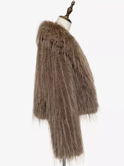 Faux Fur Coats Apricot Long Sleeves Faux Fur Jacket Winter Coat