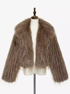 Faux Fur Coats Apricot Long Sleeves Faux Fur Jacket Winter Coat
