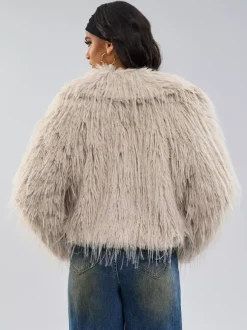 Faux Fur Coats Apricot Long Sleeves Faux Fur Jacket Winter Coat