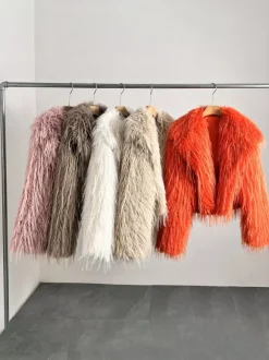 Faux Fur Coats Apricot Long Sleeves Faux Fur Jacket Winter Coat