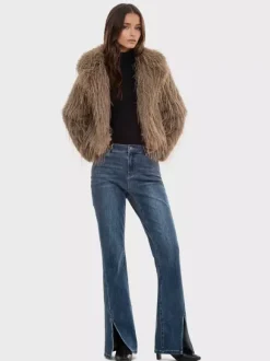 Faux Fur Coats Apricot Long Sleeves Faux Fur Jacket Winter Coat
