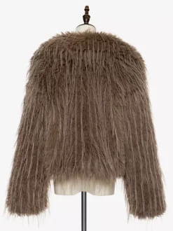 Faux Fur Coats Apricot Long Sleeves Faux Fur Jacket Winter Coat