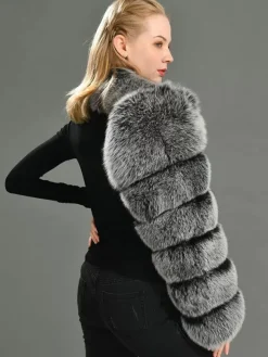 Faux Fur Coats Black No Waistline Asymmetrical Women Coat