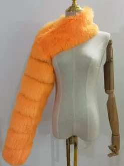 Faux Fur Coats Black No Waistline Asymmetrical Women Coat
