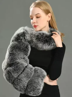 Faux Fur Coats Black No Waistline Asymmetrical Women Coat
