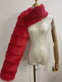 Faux Fur Coats Black No Waistline Asymmetrical Women Coat