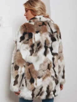 Faux Fur Coats Color Block Women Winter Eco-friendly Fur Coat 2026