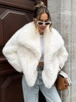 Faux Fur Coats Cozy Winter Women Chic Eco-friendly Fur Jacket In Burgundy