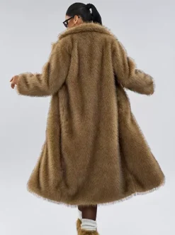 Faux Fur Coats Notched Lapel Oversized Winter Long Jacket For Women 2026