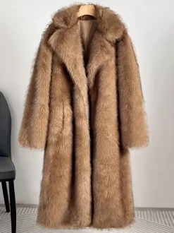 Faux Fur Coats Notched Lapel Oversized Winter Long Jacket For Women 2026