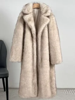 Faux Fur Coats Notched Lapel Oversized Winter Long Jacket For Women 2026