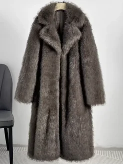 Faux Fur Coats Notched Lapel Oversized Winter Long Jacket For Women 2026