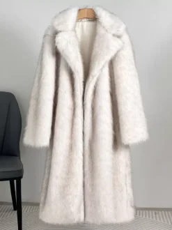 Faux Fur Coats Notched Lapel Oversized Winter Long Jacket For Women 2026