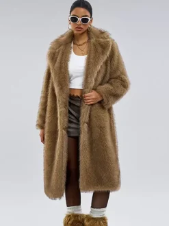 Faux Fur Coats Notched Lapel Oversized Winter Long Jacket For Women 2026