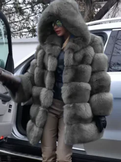 Faux Fur Coat With Hood Casual Winter Midi Jacket For Women 2026
