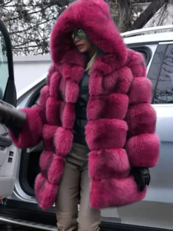 Faux Fur Coat With Hood Casual Winter Midi Jacket For Women 2026