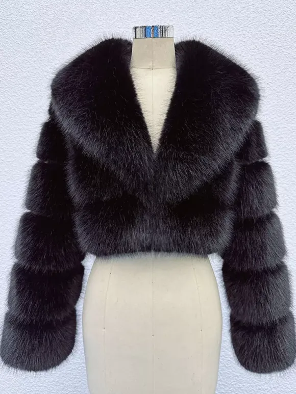 Faux Fur Crop Jacket With Layered Sleeves And Lapel Design For Winter 2026