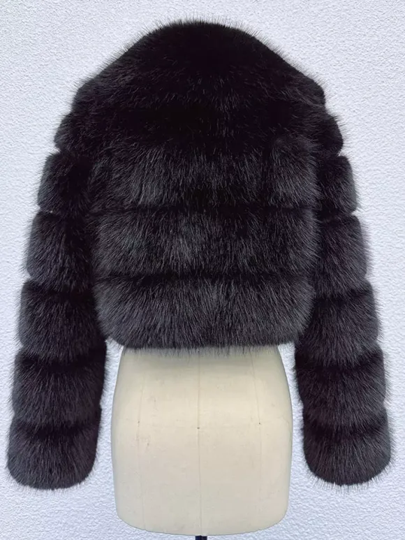 Faux Fur Crop Jacket With Layered Sleeves And Lapel Design For Winter 2026