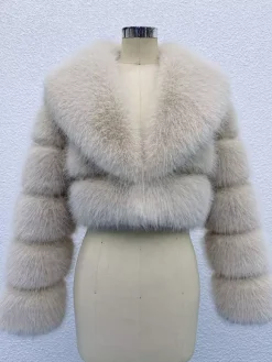 Faux Fur Crop Jacket With Layered Sleeves And Lapel Design For Winter 2026