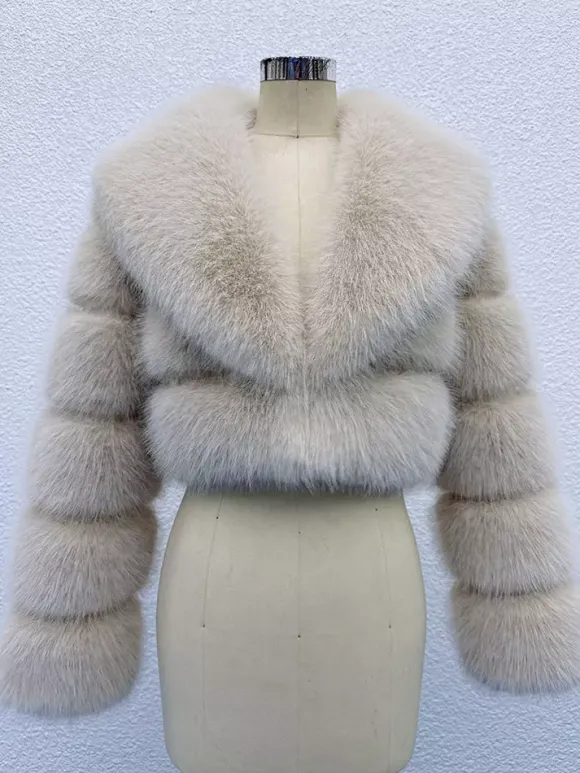 Faux Fur Crop Jacket With Layered Sleeves And Lapel Design For Winter 2026