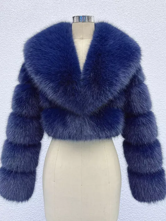 Faux Fur Crop Jacket With Layered Sleeves And Lapel Design For Winter 2026
