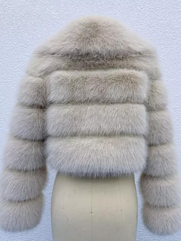 Faux Fur Crop Jacket With Layered Sleeves And Lapel Design For Winter 2026