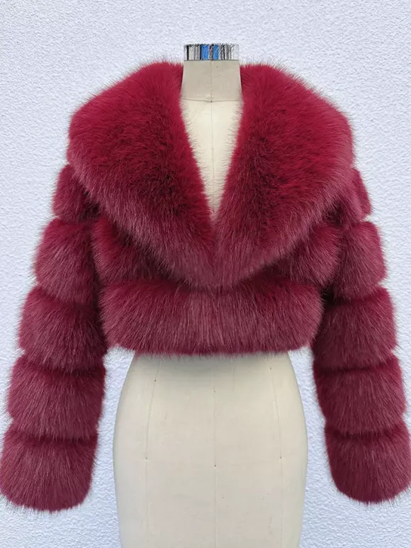 Faux Fur Crop Jacket With Layered Sleeves And Lapel Design For Winter 2026