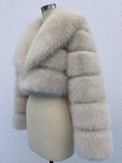 Faux Fur Crop Jacket With Layered Sleeves And Lapel Design For Winter 2026