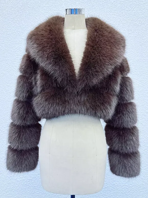 Faux Fur Crop Jacket With Layered Sleeves And Lapel Design For Winter 2026