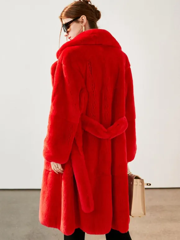 Faux Fur Long Coat Notched Lapel Belted Winter Eco-friendly Jacket For Women 2026