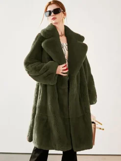 Faux Fur Long Coat Notched Lapel Belted Winter Eco-friendly Jacket For Women 2026