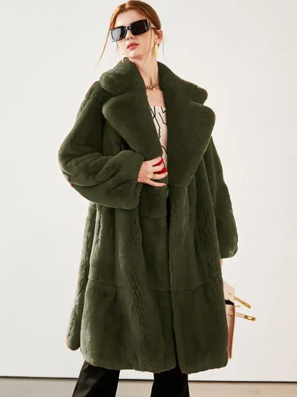 Faux Fur Long Coat Notched Lapel Belted Winter Eco-friendly Jacket For Women 2026