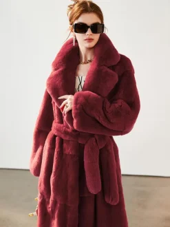 Faux Fur Long Coat Notched Lapel Belted Winter Eco-friendly Jacket For Women 2026