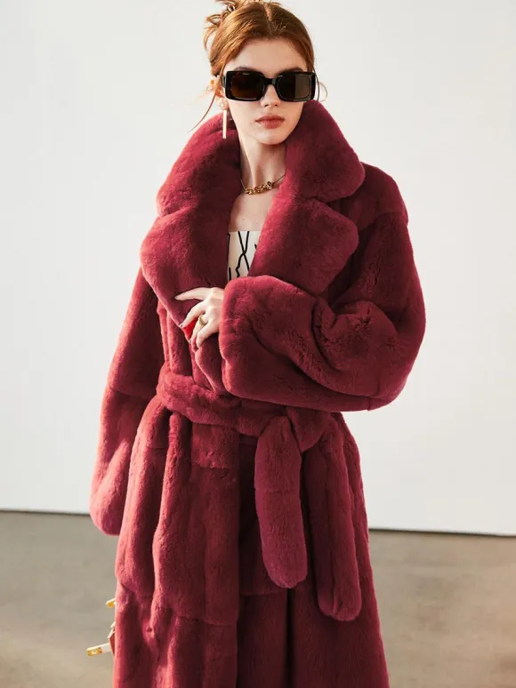 Faux Fur Long Coat Notched Lapel Belted Winter Eco-friendly Jacket For Women 2026
