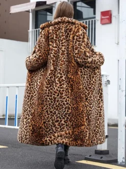Faux Fur Long Coats Leopard Winter Eco-friendly Long Jacket For Women 2026