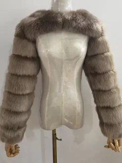 Faux Fur Long Sleeves Eco-friendly White Cropped Outerwear For Women 2026