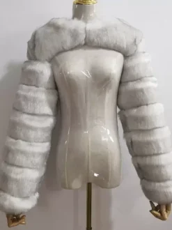 Faux Fur Long Sleeves Eco-friendly White Cropped Outerwear For Women 2026